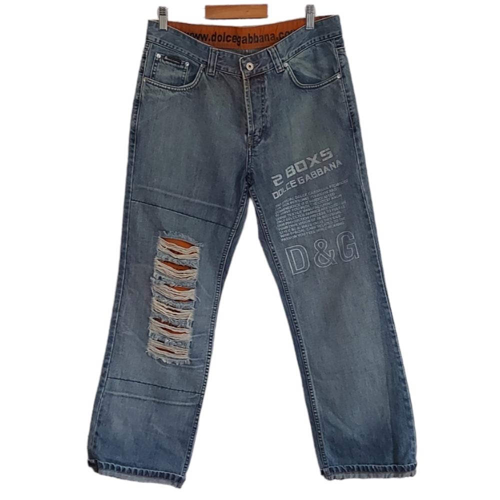 Dolce Gabbana Size 33 Blue Stonewash Distressed Poem Jeans Made In Italy - Picture 1 of 14